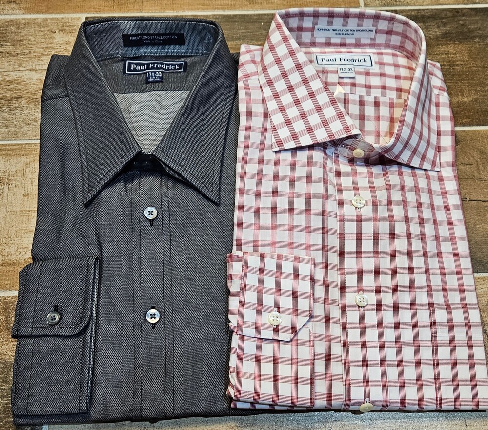 Lot of 2 Paul Fredrick Men's Dress Shirts Size 17.5 33 Slim Fit 100% Cotton